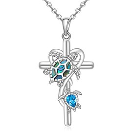 Turtle Necklace Sea Turtle Necklaces for Women Sterling Silver Cross Abalone Turtles Mother Daughter Pendant Jewelry Birthday Gifts