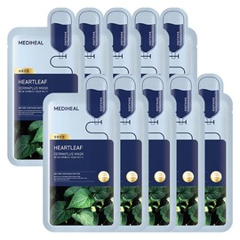 Mediheal Derma Plus Houttuynia Cordata Mask, Pack of 10, 1 pack / 메디힐 더마플러스 어성초 마스크, 10개입, 1개
