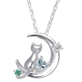 Mirai-Tenshi Silver Cat Crescent Moon Necklace, Women’s Necklace, Suitable as a Birthday Gift