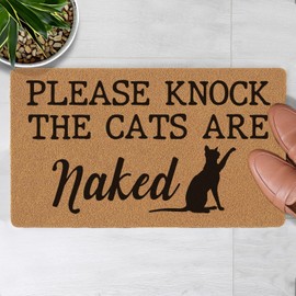 Welcome Door Mat Please Knock the Cats are Naked Cat Outdoor Indoor Entrance, Low-Profile Floor Mats Non Slip Durable Entrance Rugs for Entry, Patio, High Traffic Areas Front Door, 17" x 29.5"