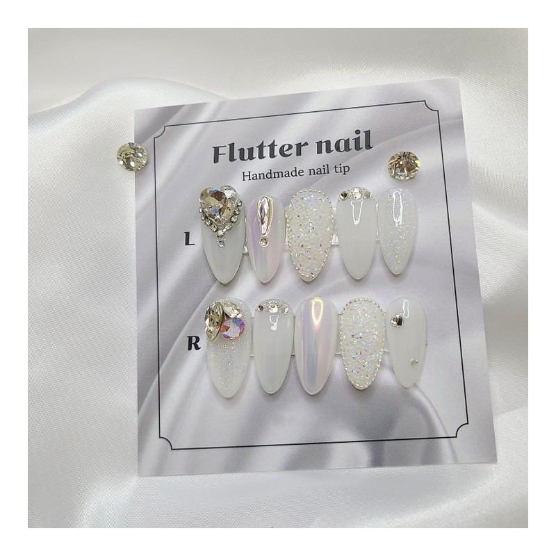 White wedding pixie handmade nail tip♀ - Stiletto / 화이트