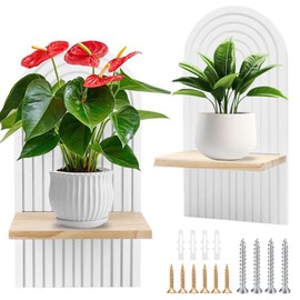 Wall Shelf Wooden Boho Wall Decoration, Pack of 2 Boho Wooden Rainbow Wall Shelves, Wooden Wall Decoration with Screws, Floating Shelf, Wall Shelf, Small Wall Plant Shelf for Balcony, Bathroom, Office