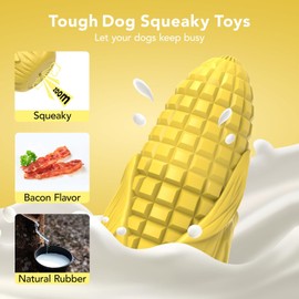 Dog Toy Indestructible Dog Chew Toys for Aggressive Chewers - Tough Durable Squeaky Interactive Teeth Cleaning Toy for Medium and Large Breeds, Corn Stick Toy (Yellow)