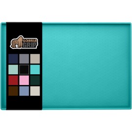 Gorilla Grip 100% Waterproof Raised Edge BPA Free Silicone Pet Feeding Mat, Dog Cat Food Mats Contain Spills Protects Floors, Placemats for Cats and Dogs Water Bowl, Pets Accessories 28x18 Turquoise