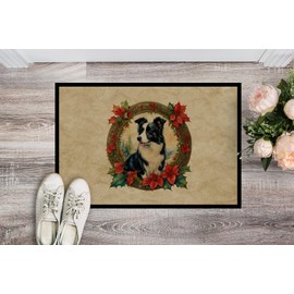 Caroline's Treasures DAC2324JMAT Border Collie Christmas Flowers Doormat Front Door Mat Indoor Outdoor Rugs for Entryway, Non Slip Washable Low Pile, 24H X 36W