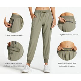Libin Women's Cargo Joggers Lightweight Quick Dry Hiking Pants Athletic Workout Lounge Casual Outdoor, Silver Sage L