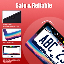 Moon Phases License Plate Frame Night Sky Mountain License Plate Stainless Steel Auto Parts Decoration with Screws Colorful License Plate Holder for Men Women 12 x 6 Inch