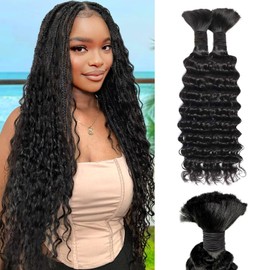 Braiding Hair For Boho Braids 22 inch Deep Wave Bulk Synthetic Bohemian Braids Curly Hair Bundles No Weft Wet and Wavy Hair for Braiding Synthetic Hair Extensions(22 Inch, 1B)