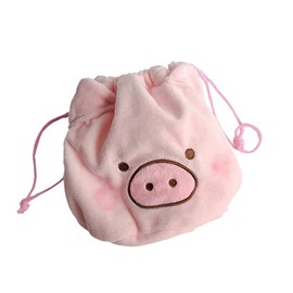 FSSTUD Plush Pig Drawstring Makeup Bag Travel Cosmetic Bag Cute Jewelery Pouch Portable Coin Purse Phone Holder for Women Girls