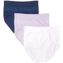 Warner's Women's Blissful Benefits Seamless Brief Panty 3 Pack, Lavender Macaron/White/Navy Ink, Large