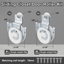 Yaocom 4 Piece Sliding Closet Door Hardware Rollers Wardrobe Cabinet Door Hangers Knob Adjustable Hooks with 8 Screws