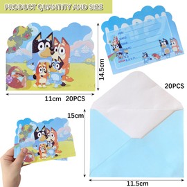 Bluey Children's Birthday Invitation Cards with 20 Envelopes, Invitation Cards for Boys and Girls, Party Invitations for 20 People, Celebrations or Birthday Parties (Dog1)