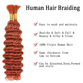 Jucames Real Hair Wefts, Deep Wave Human Braiding Hair Extension, Unprocessed Remy Hair Wefts, No Weft, Orange Colour for Women, 16 / 16 Inches