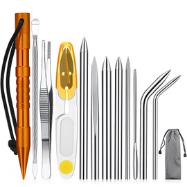 Ferraycle 12 Pcs Paracord FID Set Stainless Steel Knotter Tools Marlinspike Set Paracord Stitching Lacing Stitching Needles and Smoothing Tool Knotter Tools for Leather or Paracord Work (Orange)
