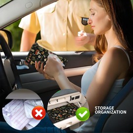 ADUQLZUX Leather Car Registration and Insurance Card Holder, Cute Car Accessories Vehicle Glove Box Car Organizer for Documents, Cards, License Cute Boho Brown Mushrooms