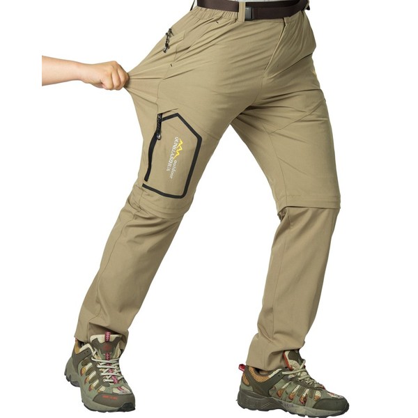 Mens Hiking Stretch Pants Convertible Quick Dry Lightweight Zip Off Outdoor Travel Safari Pants (818 Khaki, 42)