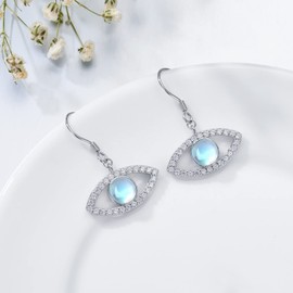 WINNICACA Evil Eye Earrings Sterling Silver Moonstone Evil Eye Dangle Drop Earrings Moonstone Jewelry Evil Eye Gifts for Women Teens Birthday