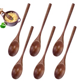 Wooden Spoons, Tablespoons, Set of 6 Japanese Style Kitchen Utensils Long Handle Nanmu Wooden Soup Spoon Set for Food Mixing Stirring Cooking