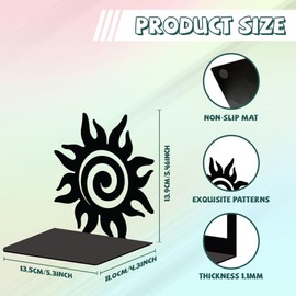 Peacoblue Metal Bookend Stopper Holder Stand for Shelves Decorative, 13.5x11x14 Modern Creative Heavy Duty Study Book End for Desk Shelf, 1 Pair (Sun)