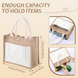 MAQUITA Burlap Tote Bags, 4 Pcs Natural Jute Reusable Gift Favors Bag with handles Blank Tote Bulk for Bridesmaid Wedding, Women Market Grocery Shopping, Bachelorette Party, Beach Trip, DIY