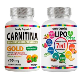 Purely Organics Combo Lipo Green Carnitina Gold Vinagre Manzana Verde Cetonas Extractos Naturales Suplemento Prémium Cápsulas