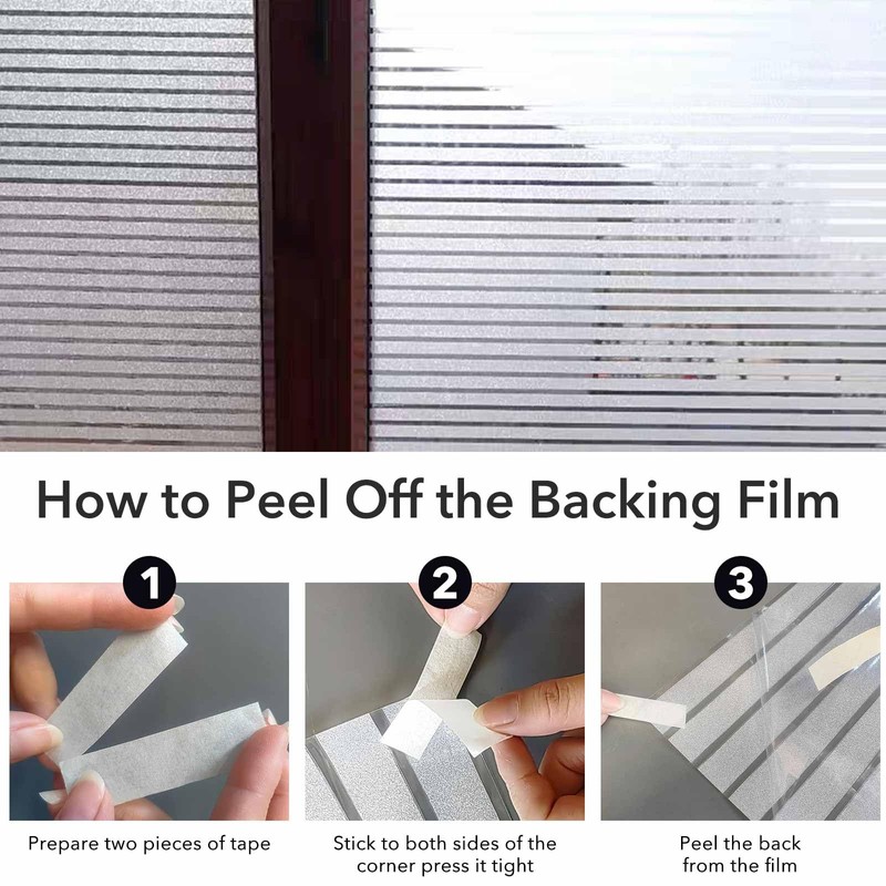 VSUDO Privacy Window Film, Frosted Stripe Pattern Window Tint for