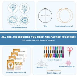 SHIPKEY 4 Sets Embroidery Kit, Cross Stitch Kit for Beginners, Starter Kit with Stamped Patterns | 4 Sunflower