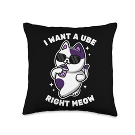 Ube Boba Cat Bubble Tea Purple Yam Cute Boba Cat Throw Pillow