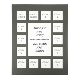 GMFrames School Days Photo Mat Prek-12 School Years Picture Mat Multi Graduation Photo Collage Black Mat with no frame Pre-School & Kindergarten to 12th Grade Grey