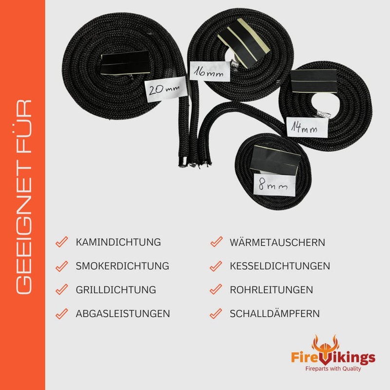 Stove Seal, Sealing Cord, Diameter 16 mm, Length 2.5 m,