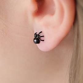 Sttiafay Punk Spider Stud Earrings Black Spider Earrings Black Onyx Tiny Spider Earrings Gothic Horror Spider Animal Earrings Jewelry for Women