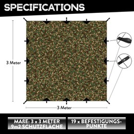 Pure Hang Premium Tent Tarp 3 x 3 for Hammock Outdoor Camping 100% Waterproof with Eyelets Sun Sail Beach Ultra Light Sun Protection UV Protection Rain Cover, multicolour, 3 x 3