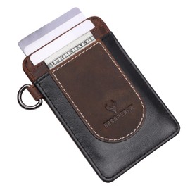 URBAN CREW Slim Leather Card Holder for Men – RFID Blocking Minimalist Front Pocket Wallet with Key Ring | Compact Anti-Theft Credit Card Case for Travel & Daily Use (Black)