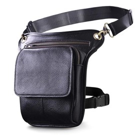 Le'aokuu Herren Echtes Leder Tasche Beinbeutel Beintasche Außenbeintasche Hüfttasche Drop Leg Thigh Bag Outdoors Messenger Bag 211-1 (211-1 B1 Schwarz)