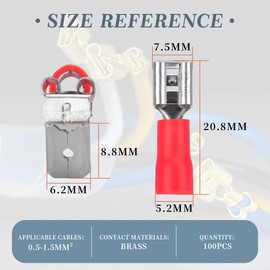 Innfeeltech 100 Pcs PVC-Insulated Brass Spade Crimp Terminals, Connector Width 3.8mm for Cable 0.5mm² to 1mm², Red