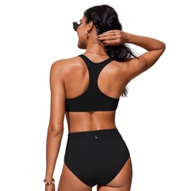 CRZ YOGA Womens Racerback Bikini Tops Scoop Neck Bathing Suit Swimsuit Padded Swim Sport Bra Black Medium