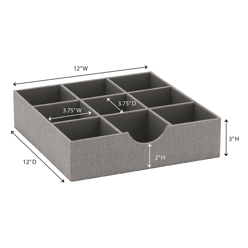 Household Essentials Grey 728-1 Deep 9 Section Drawer Organizer Box