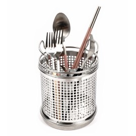 LENITH Stainless Steel Kitchen Round Utensil Holder - Weighted Base for Stability - Utensil Crock With Removable Divider for Easy Cleaning (Round Tulip)
