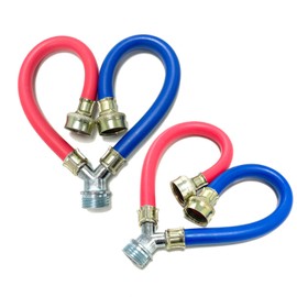 2 PACK, Rubber Hot Cold Washer Hose Y Mixer Plumbing Connector Burst Proof Water Supply Hoses For All Washing Machine and Dryer, 3/4" Fittings, 1 FT Length