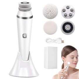 Cepillo de Limpieza Facial, Cepillo Facial Giratorio de 360°, Cepillos Eléctricos Limpieza Facial, recargable, impermeable. Profunda Exfoliante Eliminación Espinilla Deshacerse, Puntos Negros, Masaje (Blanco)