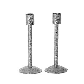 Legacy Judaica Silver Hammered Metal Candle Stick with Round Base