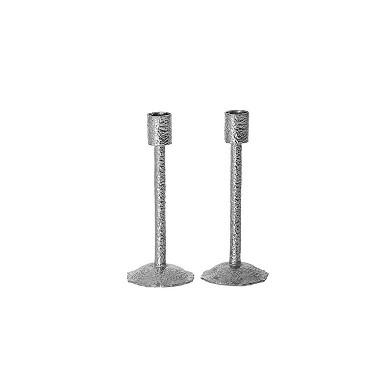 Legacy Judaica Silver Hammered Metal Candle Stick with Round Base