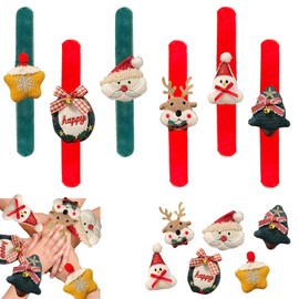 POPOYU Grid Fabric Christmas Slap Bracelets Xmas Slap Bands Toys,Furry Slap Bands Toys for Birthday Party Favor Christmas Birthday Gift Fillers