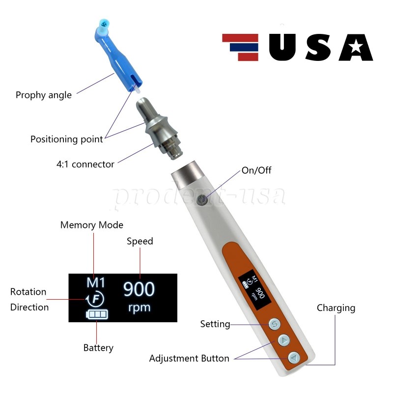 Sandent Dental Cordless Electric Hygiene Prophy Handpiece +2 Disposable Prophy