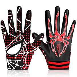Alytree Youth Football Gloves for Boys & Girls, Junior Flag Football Glove, Sticky Receiver Gloves for Kids, Enhanced Performance and High Grip for Kids (Red, Medium)