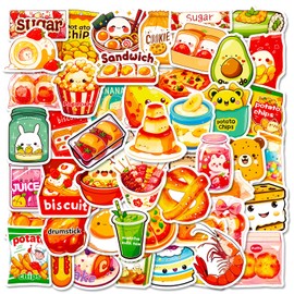 50PCS Cute Snack Stickers for Laptop Water Bottles Skateboard Scrapbook Bike Journal Motorcycle Luggage Phone Computer,cartoon Delicious Food Waterproof Decals for Teens Girls Boys Kids Adults