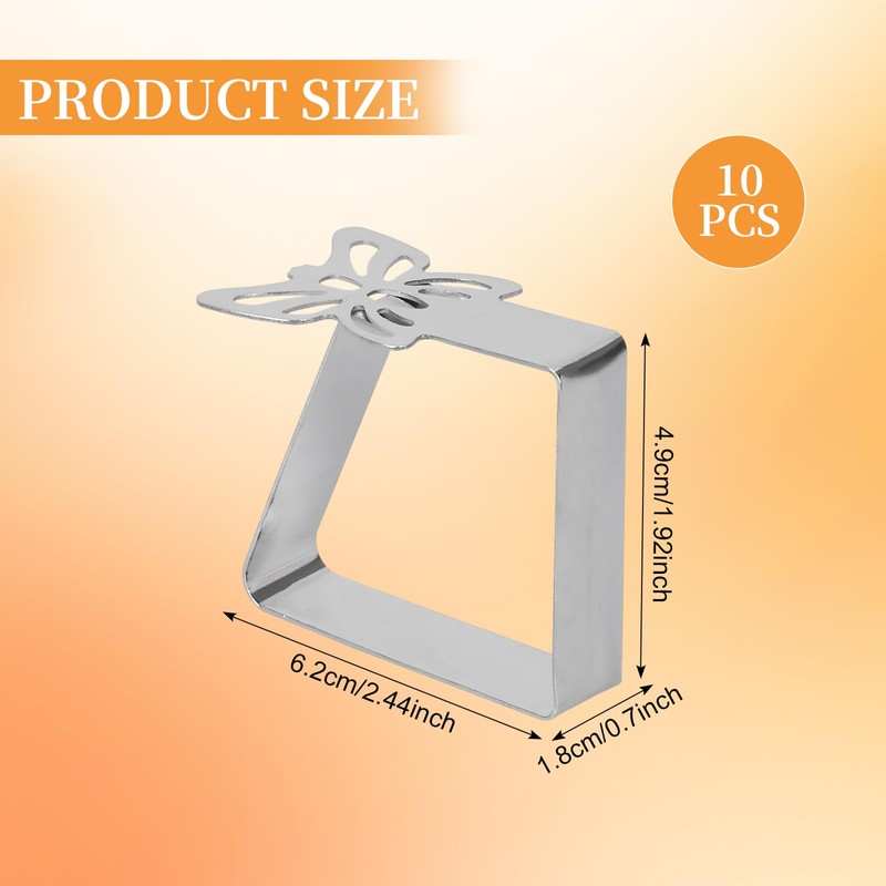 Pack of 10 Stainless Steel Butterfly Tablecloth Clips Silver Tablecloth
