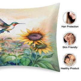 Birds Sunflowers Satin Pillow Case for Hair and Skin, Standard Size Slip Silk Pillow Cases Satin Pillowcase Without Zipper Pillowcase 20"x26" Silk Pillowcases for Bedroom Sofa Home Decor