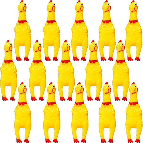 15 Pcs Rubber Chicken Screaming Chicken squeeze Novelty Squeaky Noise Shrilling Shrieking Squawking Chicken Noisemaker Novelty Gadget for Dogs Pets, 6.3 Inch