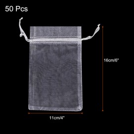 sourcing map 50pcs Organza Bags 11x16cm Drawstring Favor Pouches Sheer Mesh Bag for Gift Jewelry Wedding Party Christmas Candy White